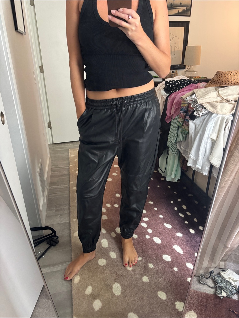 Zara Black Faux Leather Jogger Track Pants